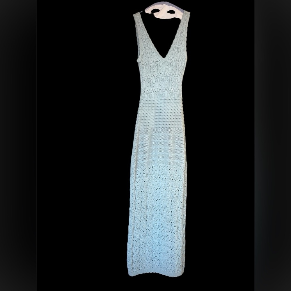 Ronny Kobo Blue Crochet Maxi Slip Dress